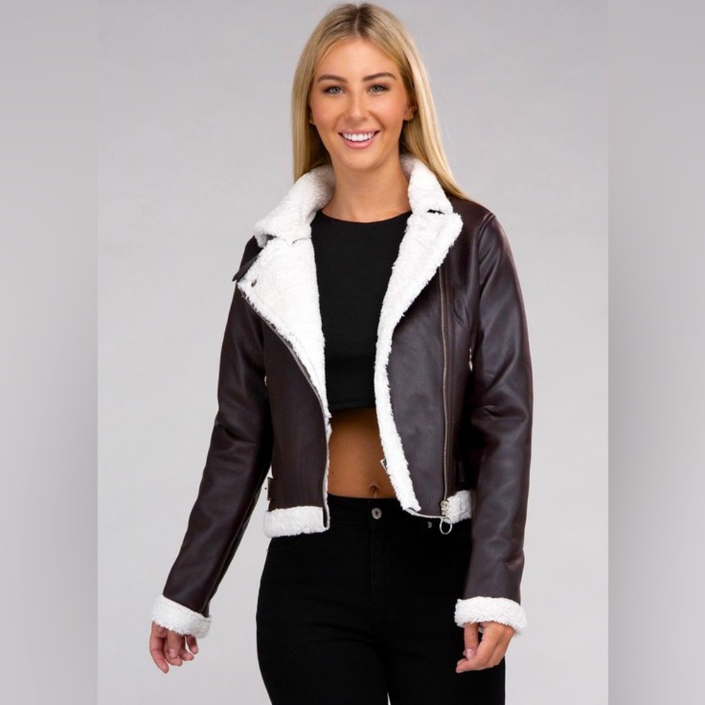 Plush Teddy Trimmed PU Jacket